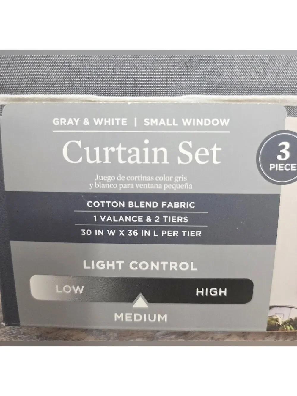 Better Homes & Gardens Gray & White Curtain Set 36” | Small Window | 3-Piece New